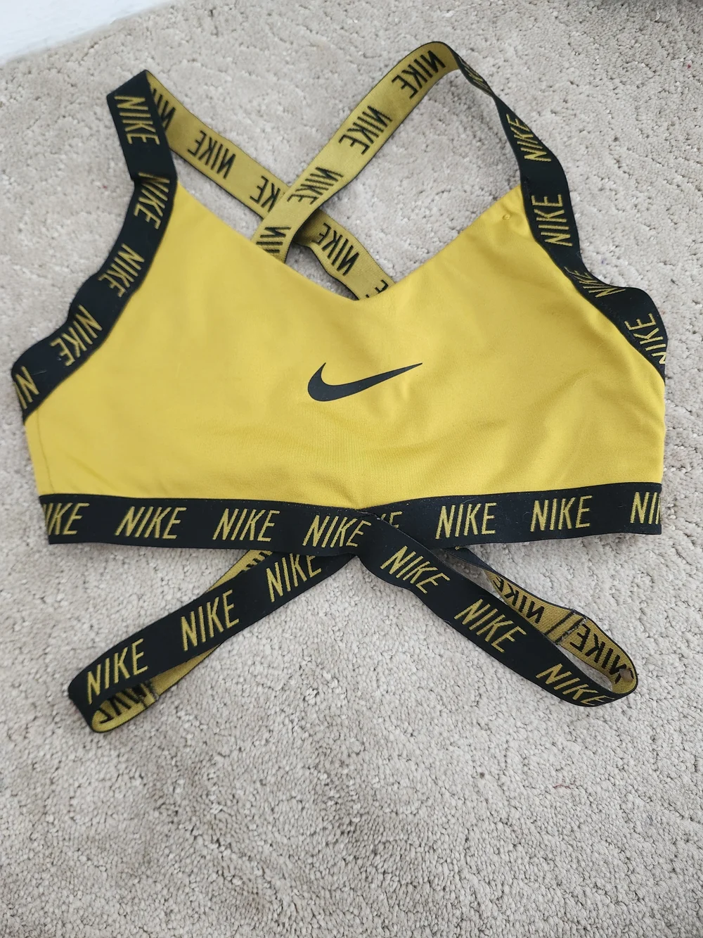 Nike Mustard Yellow Logo Strappy Sports Bralette